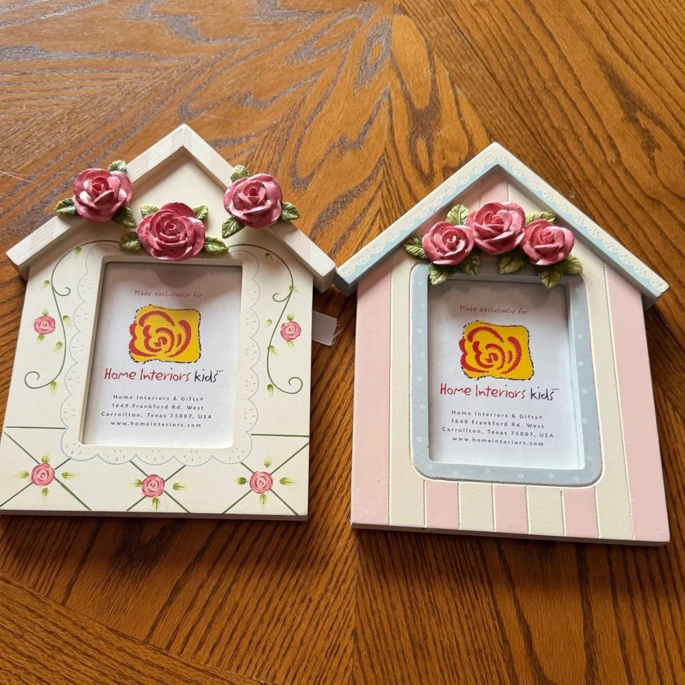 Vintage Set Of 2 Home Interiors Kids Resin House Photo Frames Floral 5x4 photo